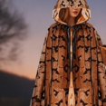 thumbnail image 2 of Jiibva Halloween Bat Print Mesh Cape Gothic Hooded Witch Cloak Orange 190cm, 2 of 7