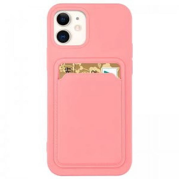 Silicone Card Holder Protection Case For iPhone 12 Mini in Pink