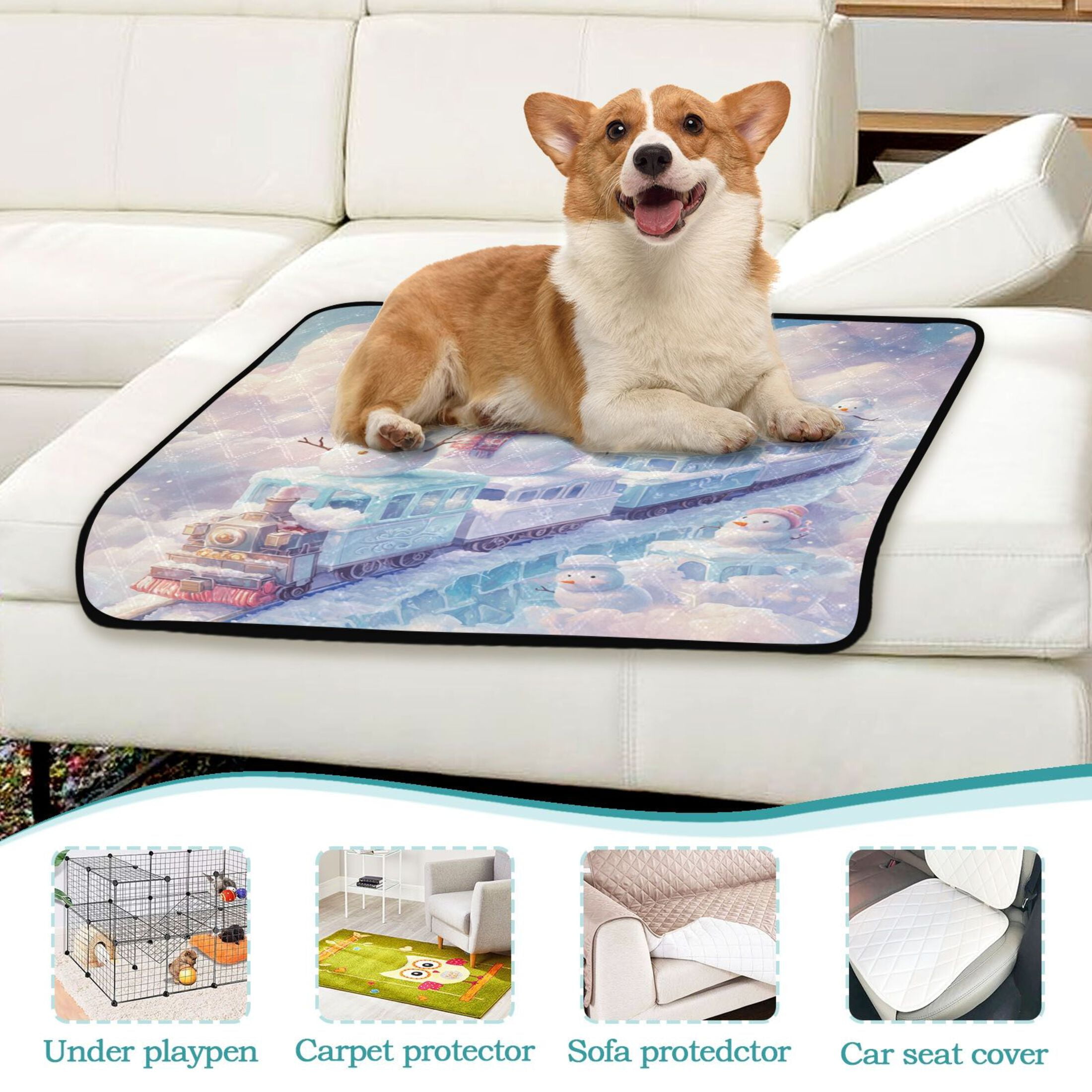Qxltty Snowman Train Cat litter Pads Pet Set of 3 Diaper Mats Center Anti-leakage Layer Absorbent Soft and Comfortable