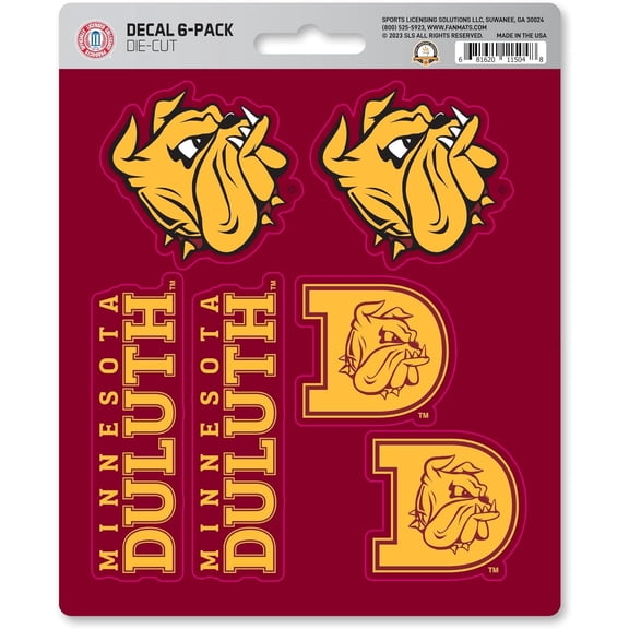 University of Minnesota Duluth Bulldogs 6-Piece Decal Sticker Set, 5x6 Inch Sheet, Gift for football fans for any hard surfaces around home, automotive, personal items