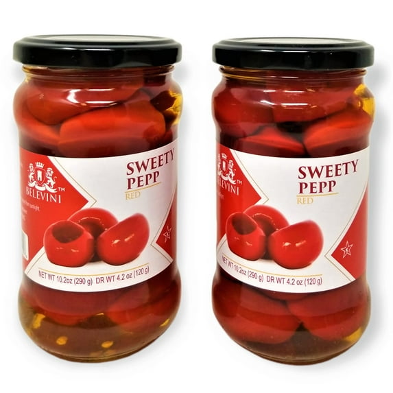 Belevini Red Sweety Drop Peppers 10 Oz in Jar Imported from Peru, Sweet and hot Peruvian Peppers, Rich in Minerals and Vitamins (Pack of 2)