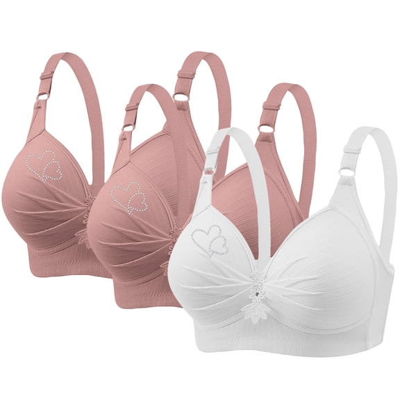 Diufon 3PCS Bras for Women Full Coverage Adjustment Strap Bras No Underwire Solid Color Push up Bras