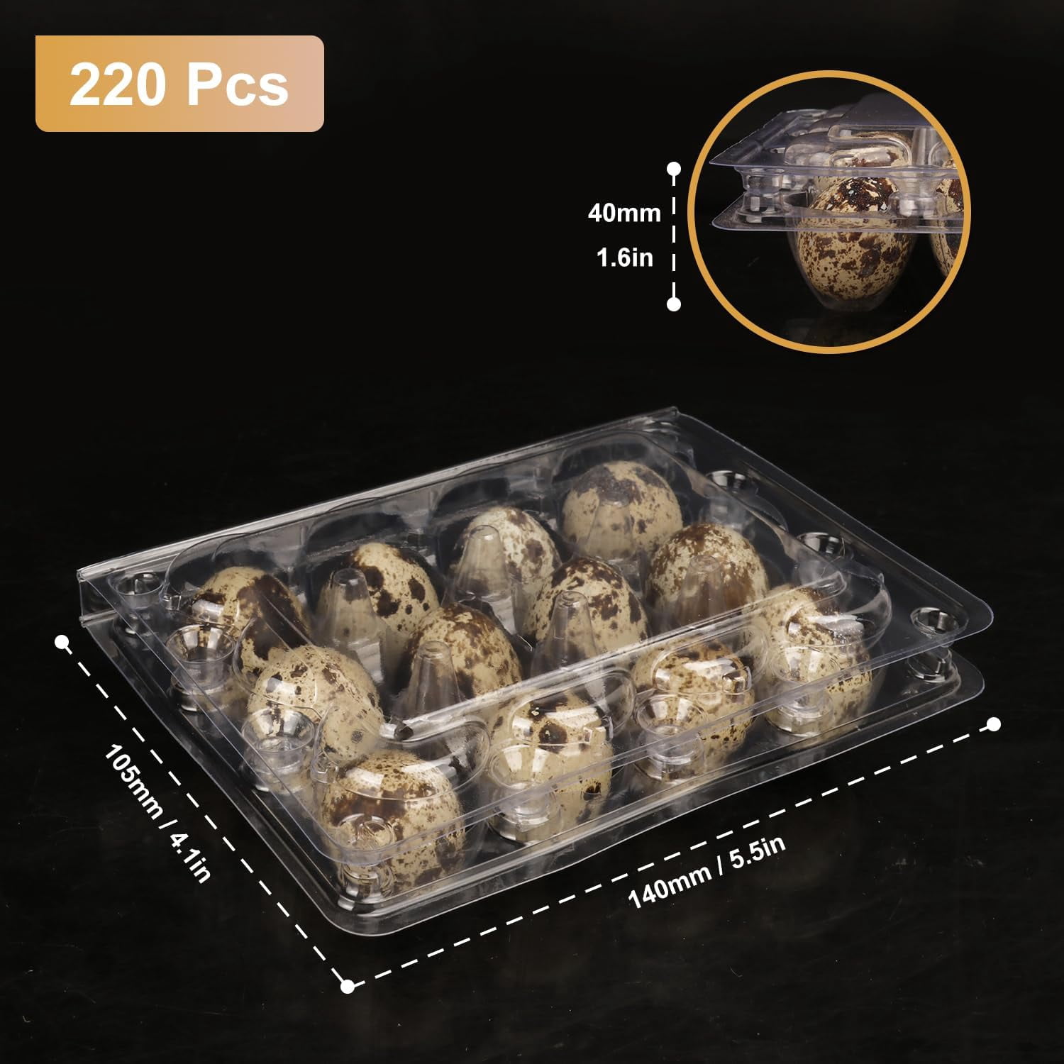 Clear Plastic Quail Egg Trays, Pack of 220 Cartons Holds 12 Eggs Securely for Bulk Storage and Display