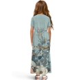 thumbnail image 2 of Uourmeti Girls Dress with French Bulldog Flower Print Short Sleeve Round Neck Casual Maxi Dresses with Pockets Summer Long Sundress for Kids, Size 7-8 Years, 2 of 7