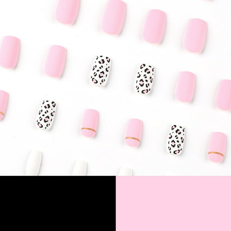 Rainsin French White Edge 3D Floral Rhinestone Press on Nails,Gentle Pink False Nails with Design