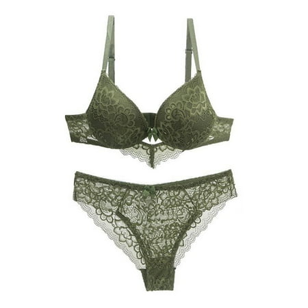 Weyolog Women s Underwire Lace Bras Pu Sh Up Bra and Sexy Bikini Pan Ties Sets  Bras for Women  High Waisted Bikini Sets for Women Green 95E