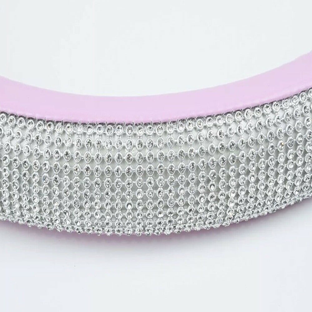 Crystal Rhinestones Steering Wheel Cover for Women Girls, Bling Diamond Pink Leather Steering Wheel Cover Universal 15 Inch Wheel Protector