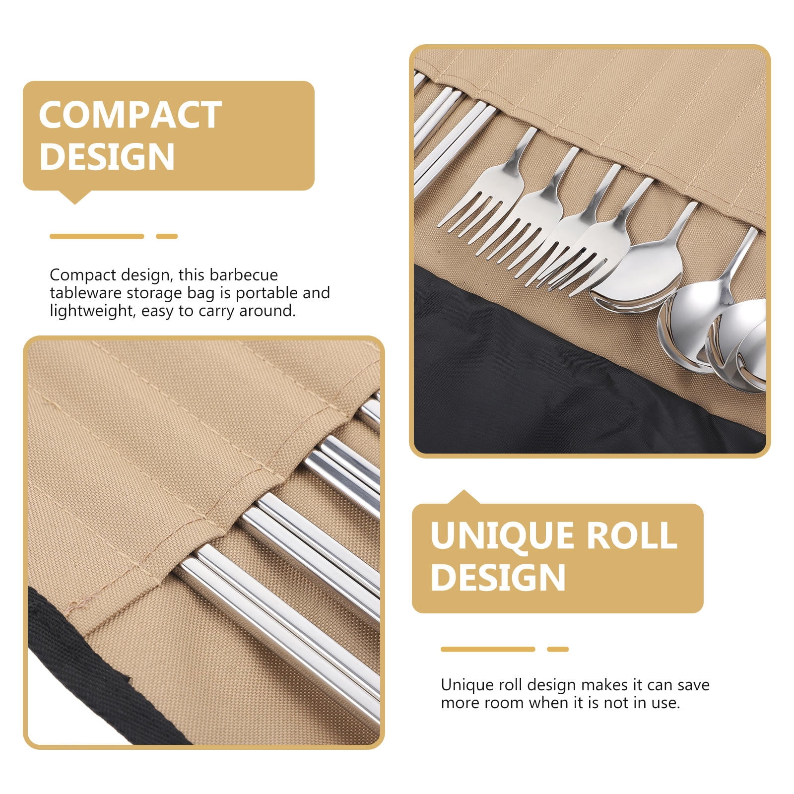 LULULION Portable Utensil Holder Stainless Steel 1 Set Silver for Picnic
