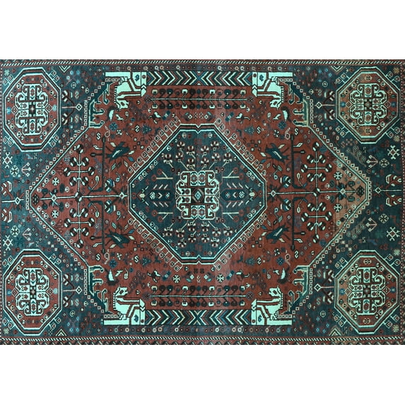 Ahgly Company Indoor Rectangle Persian Light Blue Traditional Area Rugs, 7' x 10'
