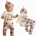 thumbnail image 6 of Kaprioy Baby Boy Romper Fall Baby Boy Clothes Football Outfit Letter Printed Long Sleeve Romper Shirt Tops and Pants Hat 3PCS Set, 6 of 9
