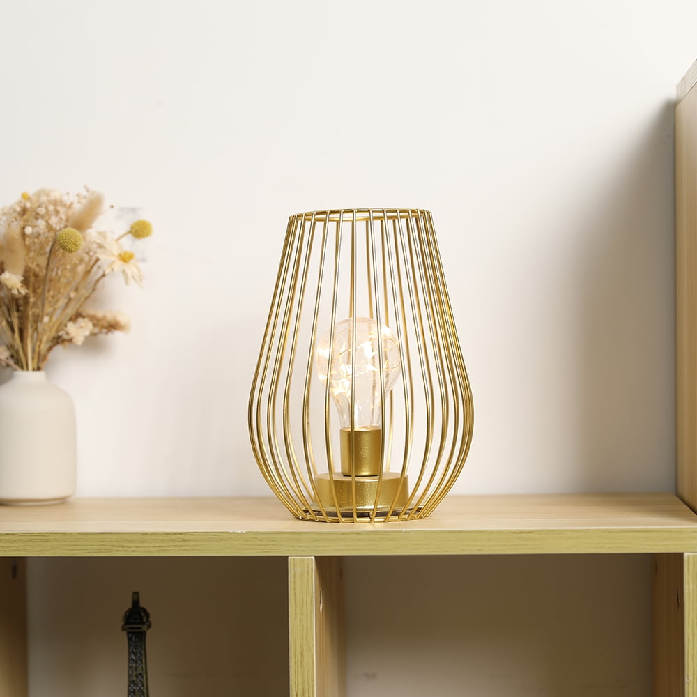 TRIROCKS 7.8''H Cage Shape Cordless Table Lamp Battery operated(Gold)