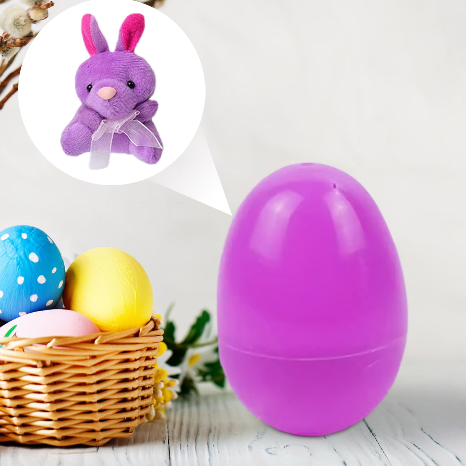 Easter Eggs with Mini Animal Plush Toys, 12/24/36 Pcs Filled Surprise Egg with Cute Keychain Set for Easter Basket Stuffers Hunt, Party Favors Supplies, 12-Pack