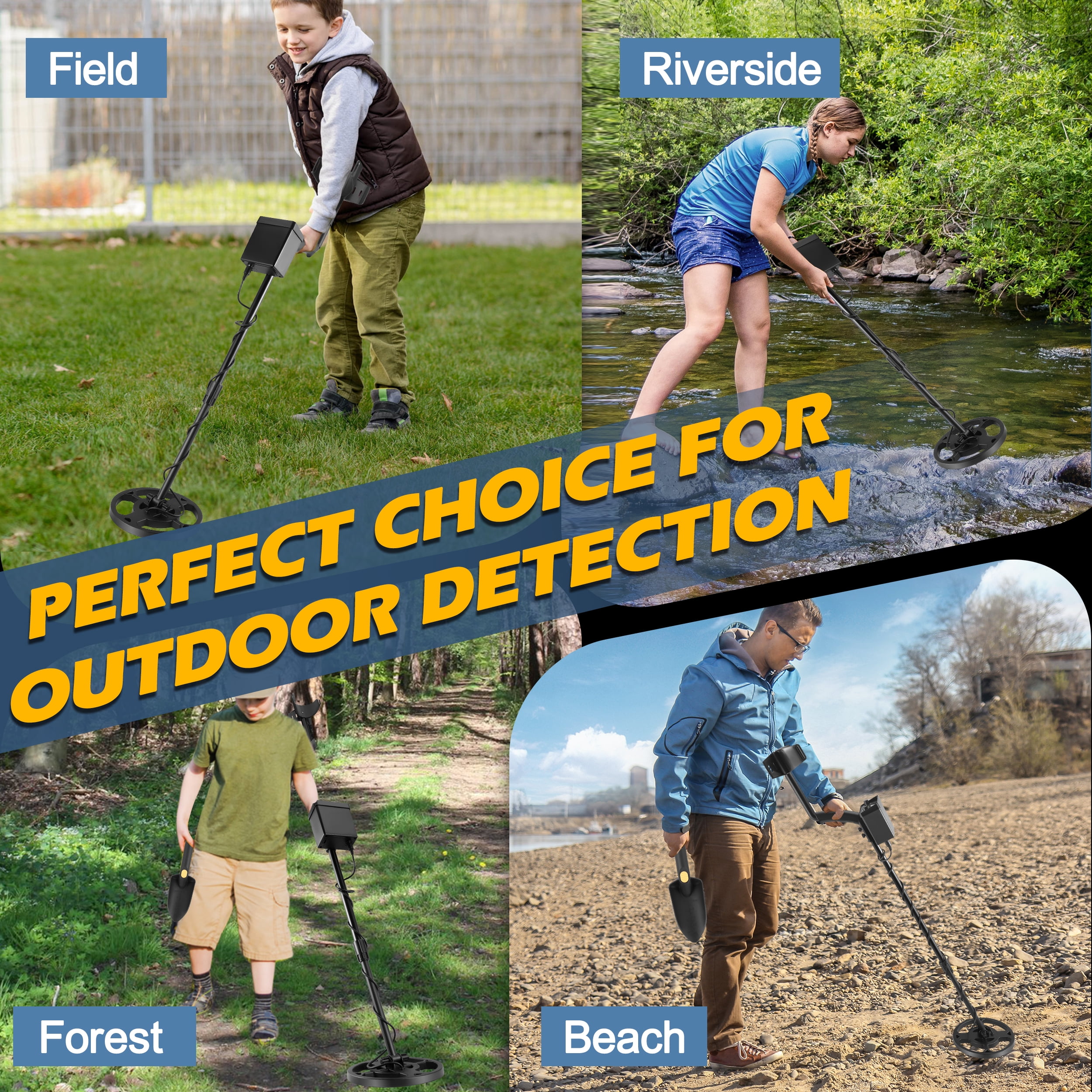 RELOIVE Metal Detector, 2 Modes Adjustable 31"-44" Waterproof for Beach/Backyard, Kids & Adults Treasure Hunting