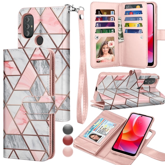 for Moto G Pure / G Power 2022 Case, Flip/Folio Cover Wallet Magnetic Closure Card Slots Cash Holder Stand Kickstand TPU Bumper Shockproof Protective Case for Moto G Power 2022 -Rose Gold Marble