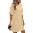 thumbnail image 3 of 2026 Summer Womens Plus Size Dress Fashion Casual Solid Short Sleeve Round Neck Bandage Mini Dress with Pockets, 3 of 7