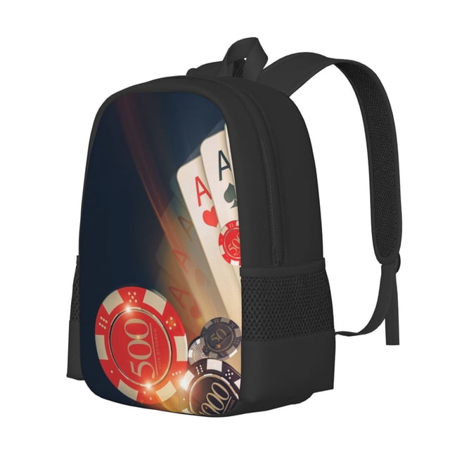 Fotbe Casino Poker Chips Mochila para Hombre y Mujer - Tela Oxford 600D Resistente - Mochila Impermeable de Gran Capacidad para Escuela, Viajes y Senderismo