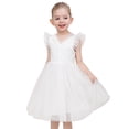thumbnail image 4 of Vestido de Niña Encaje Blanco Cuello en V Manga con Volantes Tul Vestido de Boda de Noche 6 Años, 4 of 7