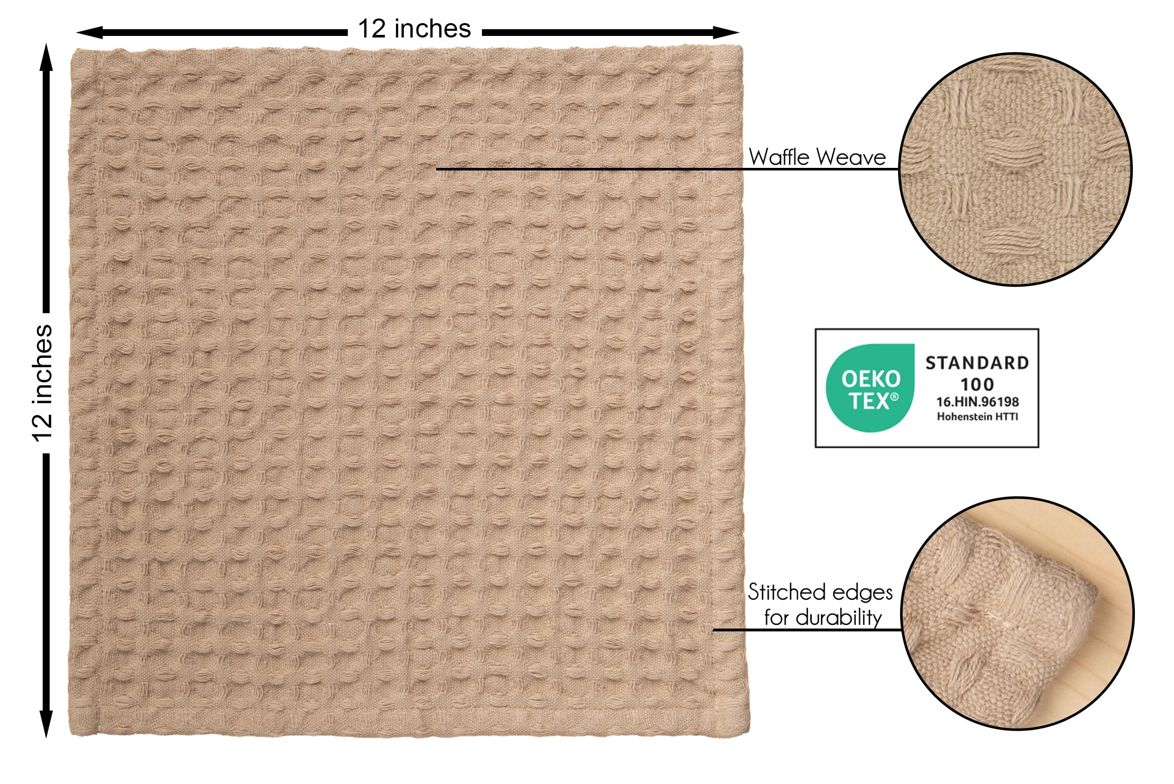 Mainstays 4-Piece 100% Cotton Waffle Dishcloths, Tan