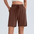thumbnail image 2 of vigerkar Women's Bermuda Shorts Casual Summer Wide Leg Knee Length Casual Shorts Loose Drawstring Waist Sports Short with Pockets Brown, M, 2 of 8