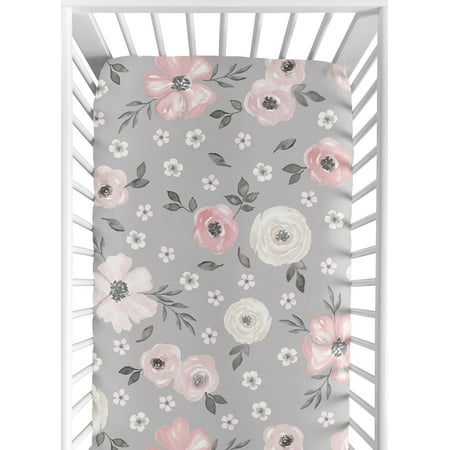 UPC: 0846480076261 | Watercolor Floral Grey Fitted Crib Sheet by Sweet Jojo Designs