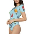 thumbnail image 2 of KLL Women 's Crew Neck Bodysuit Jumpsuits Modern Ice Cream Print Short onesies Stretch T Shirts, 2 of 7