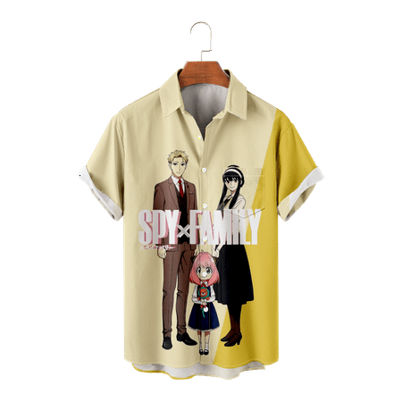 

MLFU SPY x FAMILY Mens Kids Button Up Tops Shirt Regular Vacation Clothes for Boys 5-14 Years