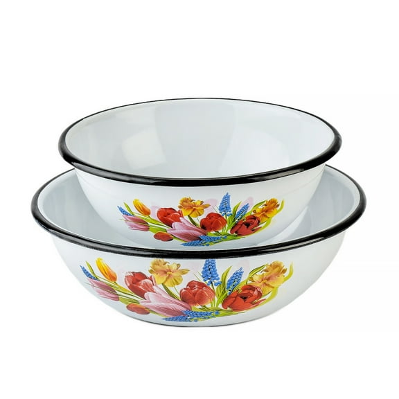 Spring Bouquet Enamel Steel Bowl Set of 2