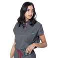 thumbnail image 1 of Mediclo Women's Medical Scrub Top – Capri Collared Chest Pocket Shirt Eco Friendly Sustainable FYSEL Fabric Workwear Heather Grey FT3092RHGY10 XL, 1 of 7