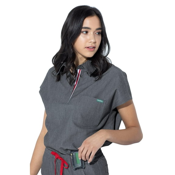 Mediclo Women's Medical Scrub Top – Capri Collared Chest Pocket Shirt Eco Friendly Sustainable FYSEL Fabric Workwear Heather Grey FT3092RHGY04 S