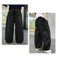 thumbnail image 4 of LIIPEE Girl Boy Casual Pants Solid Color Baggy Elastic Waist Drawstring Straight Wide Leg Trousers With Pockets Girls Versatile Picnic Pants,Black,6-7 Years, 4 of 5