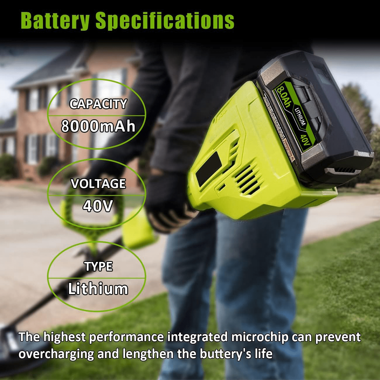 1 Pack 40V 8.0Ah Replacement for Ryobi Battery Compatible with Ryobi Battery 40v Fits for Ryobi 40v Battery 20V OP4060 OP4015 OP4026 OP40201 OP40261 OP4030 OP4040 OP40401 OP4050 OP40501 Fast Charging