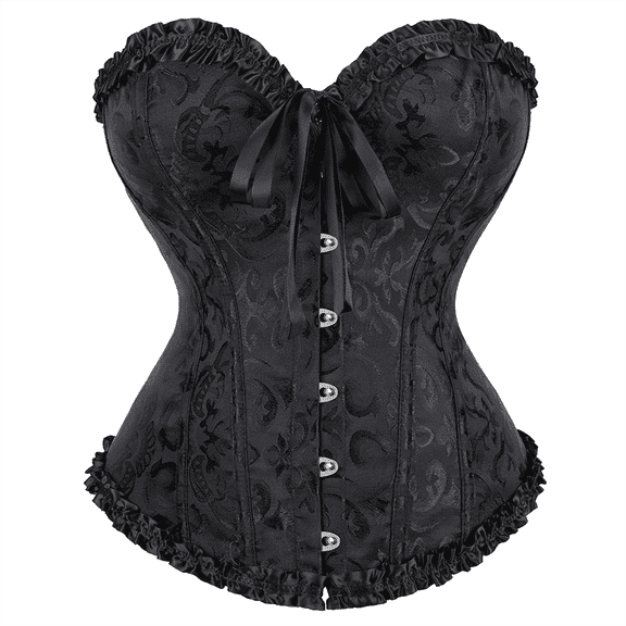 Women's Lace Up Boned Overbust Corset Plus Size Floral Renaissance Corset Black Corset Top Size XS