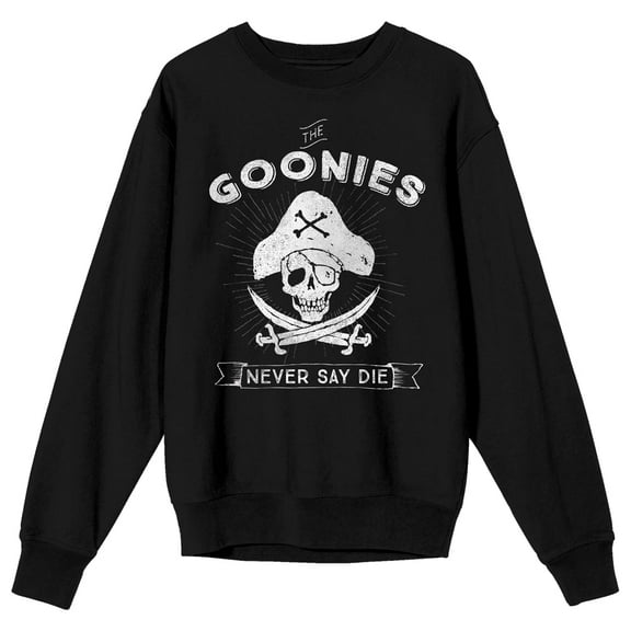 The Goonies Goonies Never Say Die Skull And Crossbones Women's Black Long Sleeve Sweatshirt-Medium