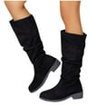 thumbnail image 4 of HAOTAGS Mid Calf Boots for Women, Spring Fall Casual Round Toe Flock Boots Black 8.5, 4 of 6