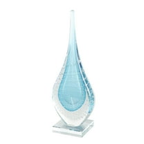 5" x 13" Blue Glass Teardrop Abstract Sculpture with Clear Bubble Droplets, by DecMode