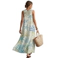 thumbnail image 2 of Xoenoiee Starfish Coral Print Women's Linen-Like Maxi Dress 2026 Summer Beach Vacation Boho Dress Loose Scoop Neck Long Sundresses Loose Sleeveless Tank Dress with Pockets, Size M, 2 of 7