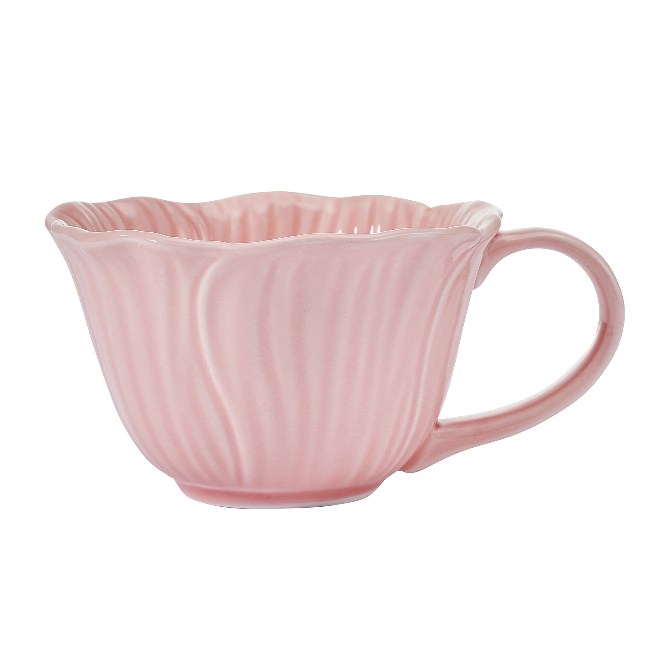Beautiful by Drew Barrymore Embossed Flower Stoneware 9 fl oz Mug Set, 2 Piece, Pink