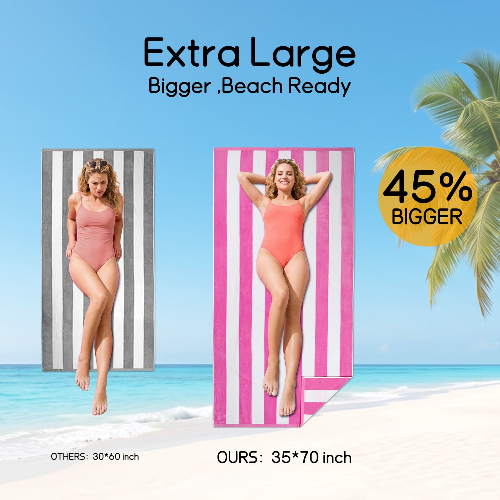 Ouxiaobai Cotton Oversized Beach Towel - Large 35 x 70 Inch Pool Towel