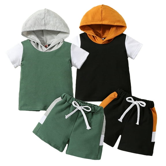 YTDSCS Toddler Baby Infant Summer Clothes Outfits for Boys Girls 3M-3Years Hooded Short Sleeve Hooded Sweatsuit Top Shorts Pants Infant 2 Piece Outfits