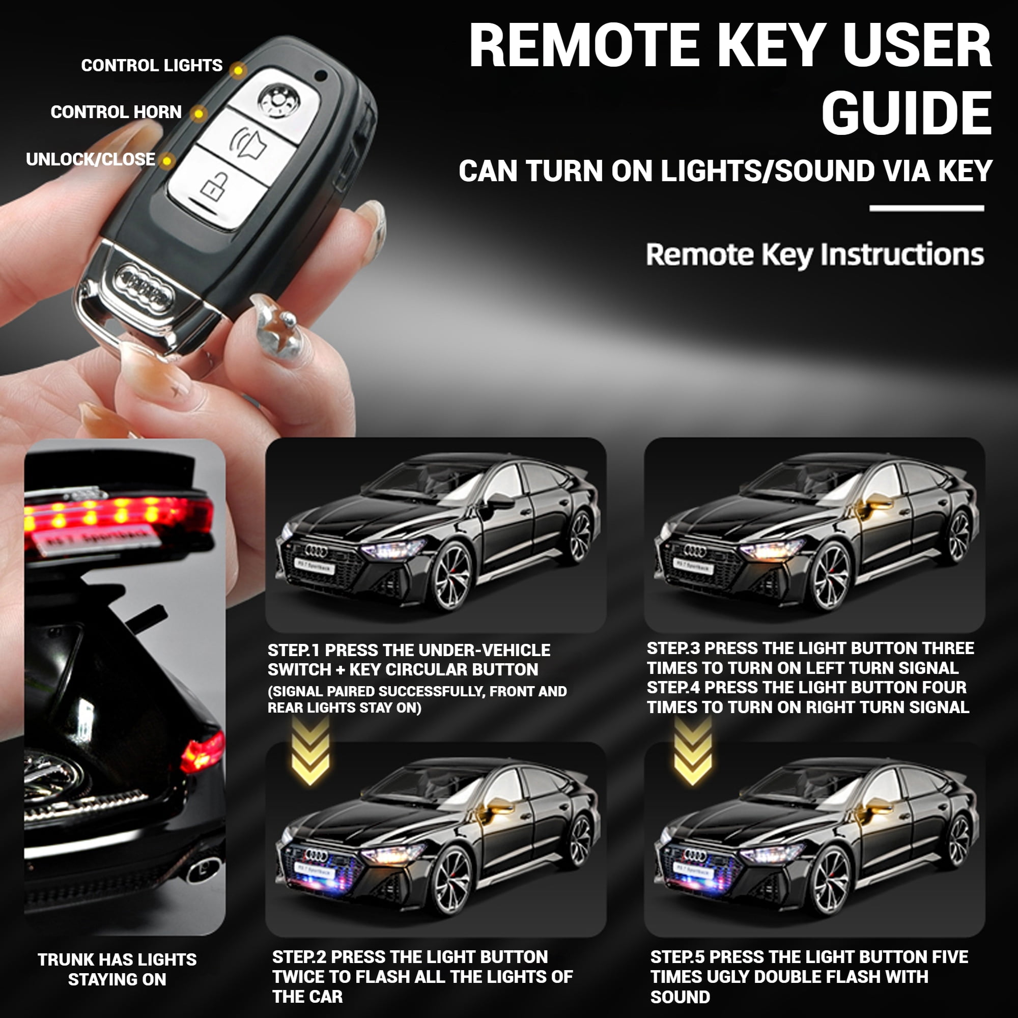 Anmyjuly 1:18 Audi RS7 Diecast Alloy Car Model - Realistic Simulation Key, Working Lights, Adjustable Seats, Removable Wheels ，Suitable for 14+ gifts