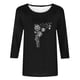 thumbnail image 4 of Camisetas Casuales de las Mujeres de Moda Impresa 3/4 Mangas Blusa Cuello Redondo para el Hogar Y Diario, 4 of 4