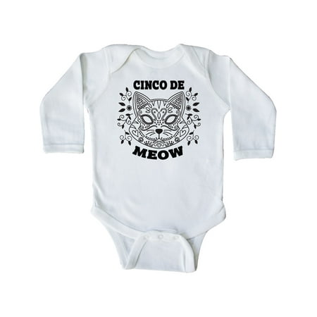 

Inktastic Cinco De Meow with Cat Sugar Skull and Flowers Gift Baby Boy or Baby Girl Long Sleeve Bodysuit