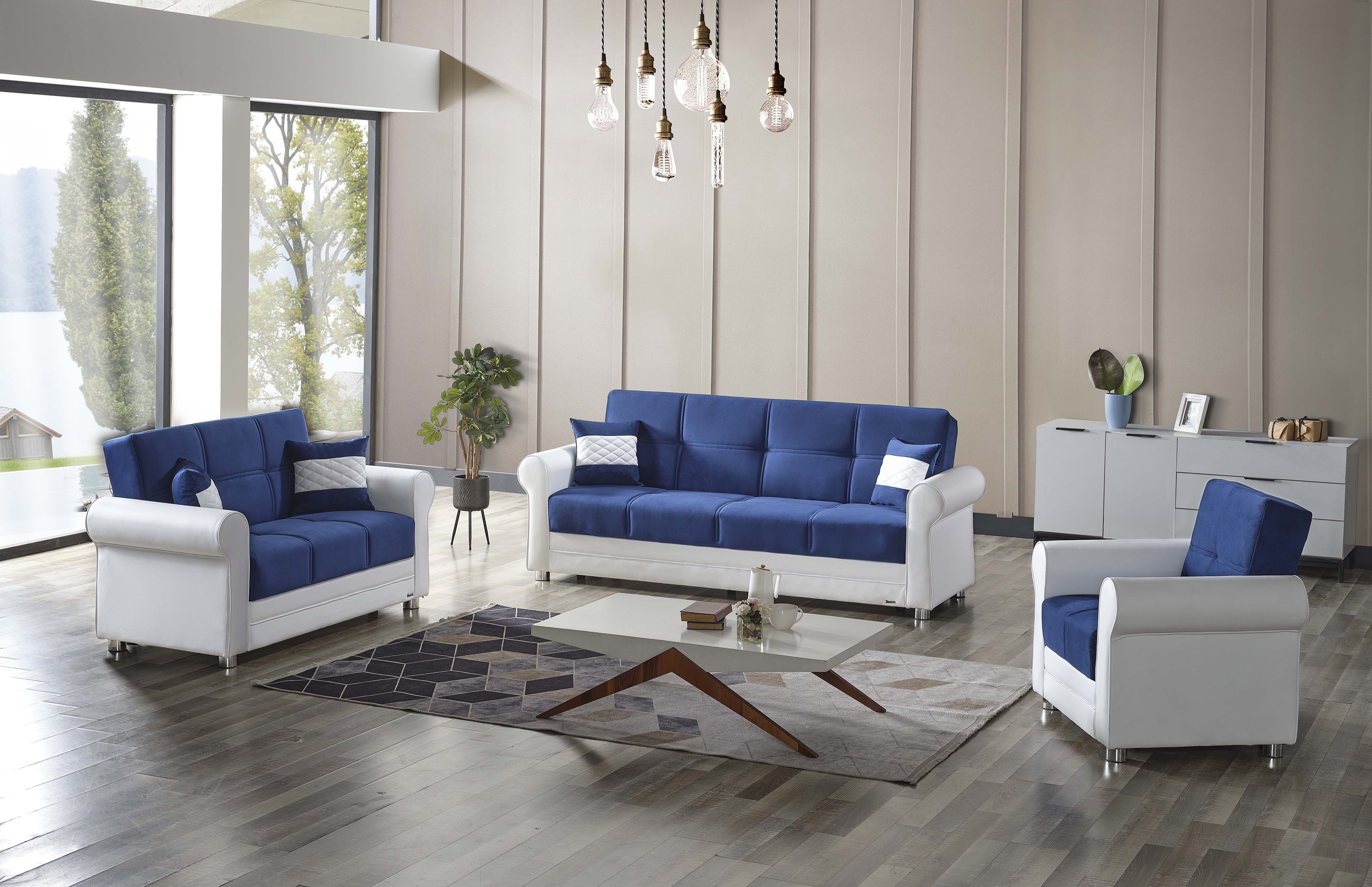 Ottomanson Convertible Sleeper Loveseat with Hidden Storage, Firm Seating, Blue