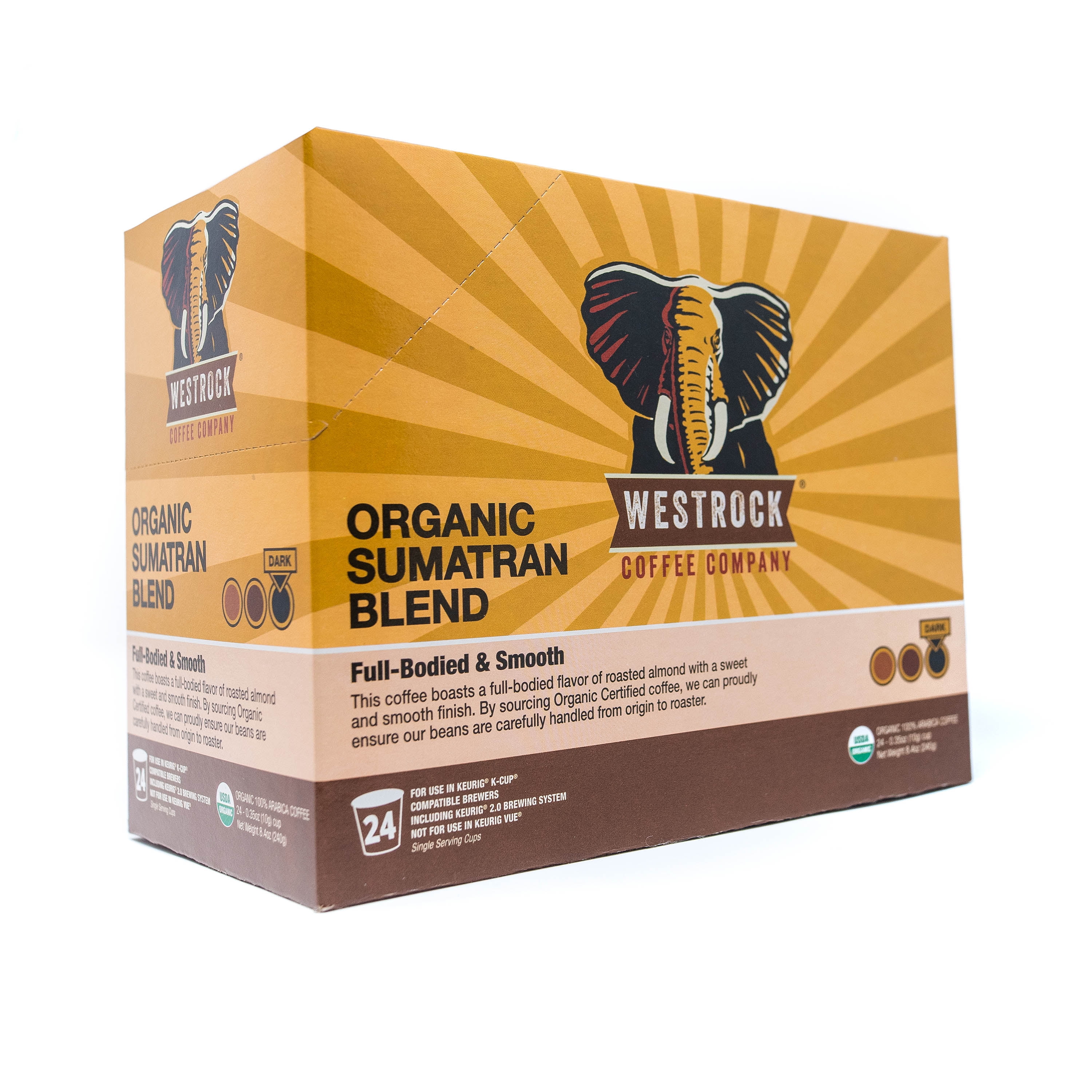 Westrock Coffee Organic Sumatran Blend Dark Roast, Keurig Coffee Pods, 24 Ct