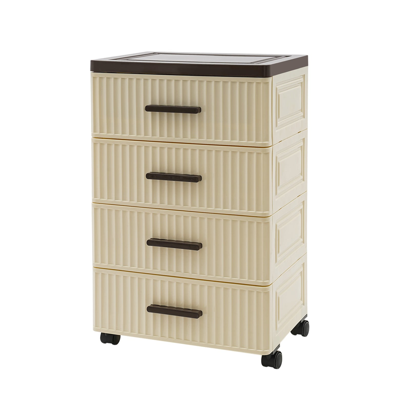 Storage Box with 4 Drawers, 35cm Wide Cream Brown Rolling Cart, PP Plastic Organizer with Wheels & Brakes, Cabinet for Bedroom, Multi Layer Storage Furniture