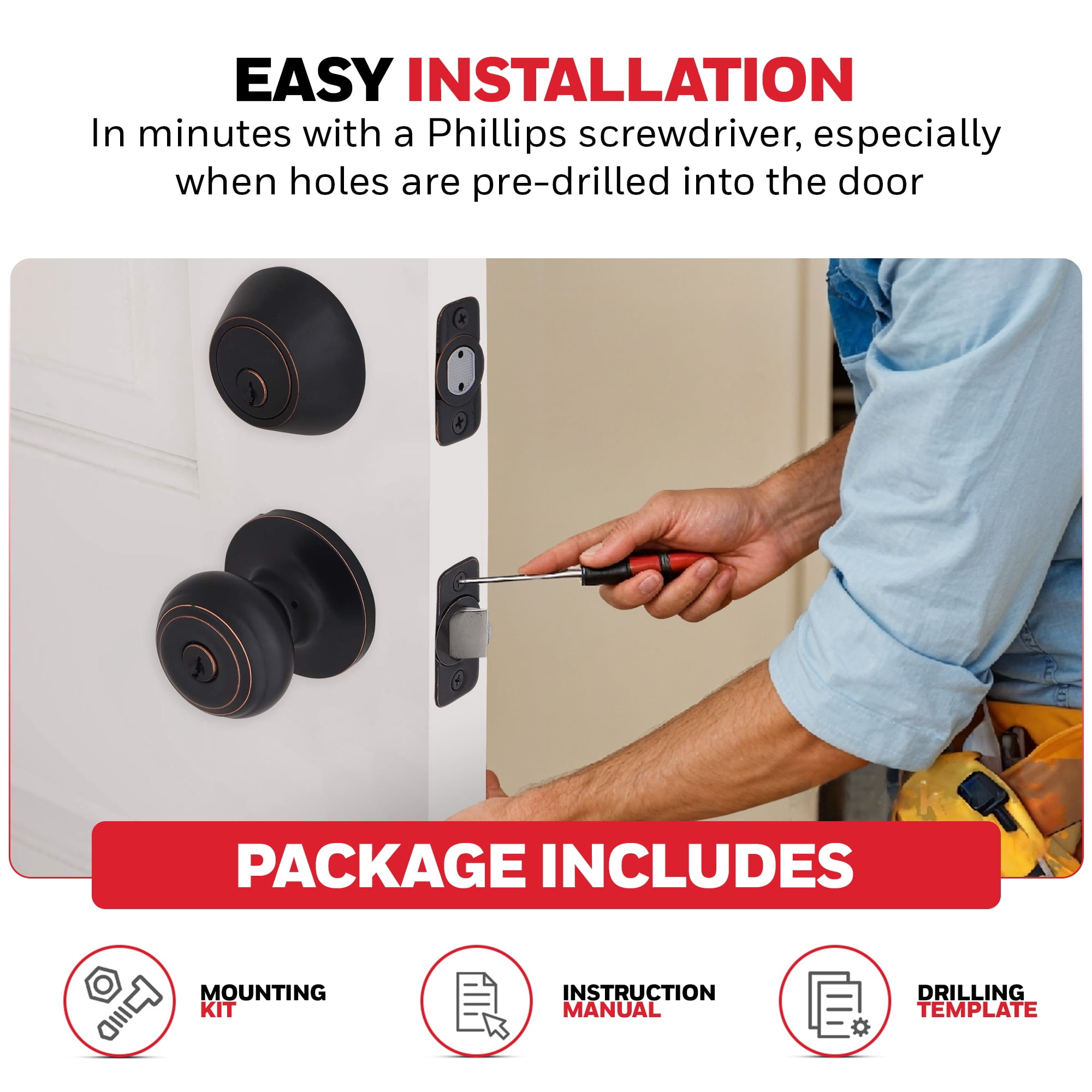 Honeywell Classic Knob Home Security Kit Door Lock, Oil-Rubbed Bronze