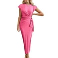 thumbnail image 1 of Women's Solid Color Round Neck Short Sleeved Summer Long Dress, 1 of 5