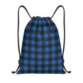 thumbnail image 1 of Xecao Blue Black Plaid Pattern Sports Drawstring Backpack - String Swim Gym Bag with Wet Proof Pocket for Women&Men-Small, 1 of 6