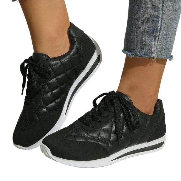 Womens Trainer Running Walking Shoes Casual Anti Slip Retro Fashion Quilted Low Wedge Sneakers Lace up Athletic Tennis Shoes