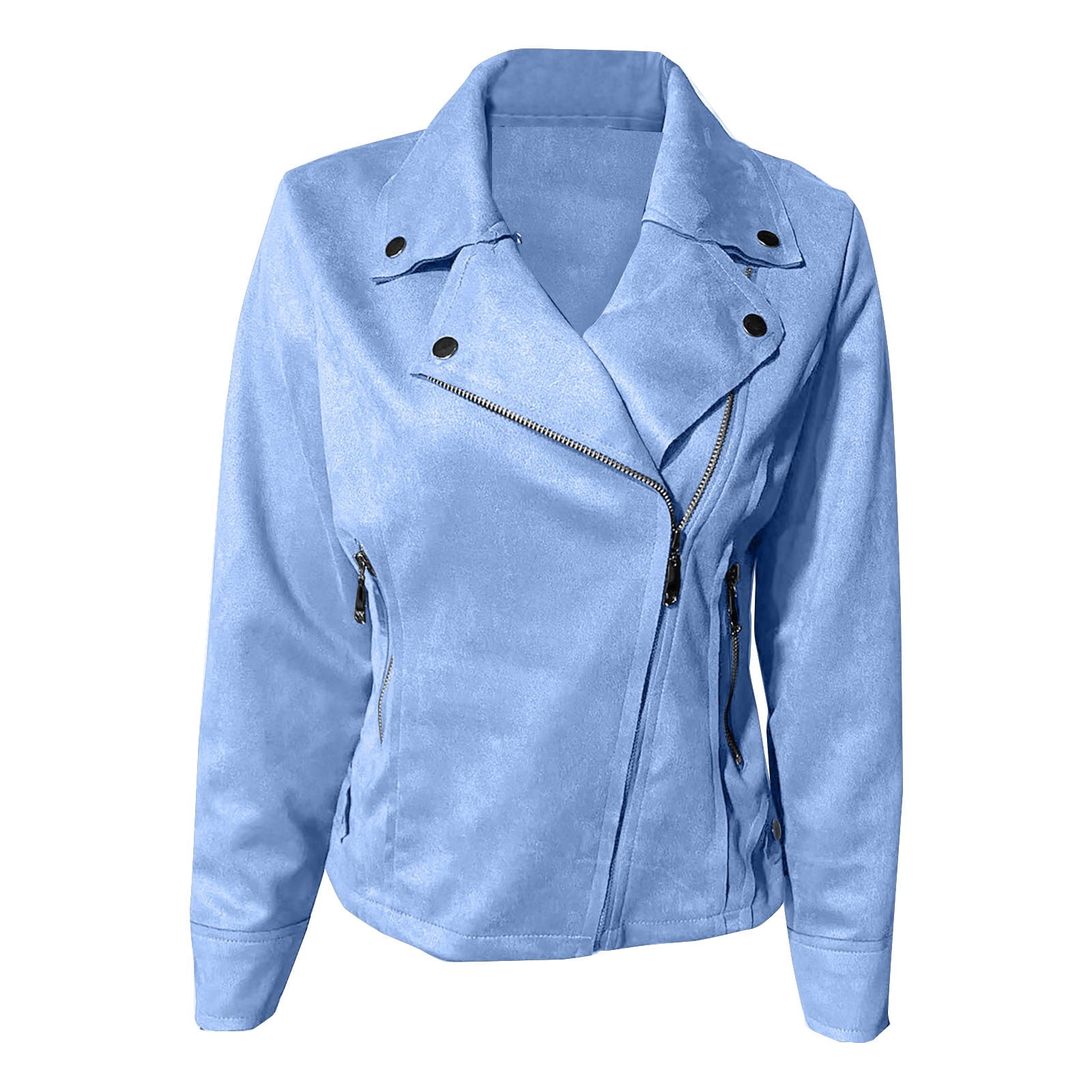 Uooqdmx Cropped Jacket Women Suede Jacket Women Zip Up Jackets for Women Faux Leather Jacket Women Open Front Cropped Coat Outwear, Blue 2 XXL